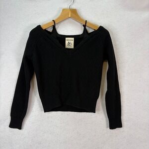 Semicouture Black Layered Ribbed Wool Blend Sweater Womens XS Dark Academia